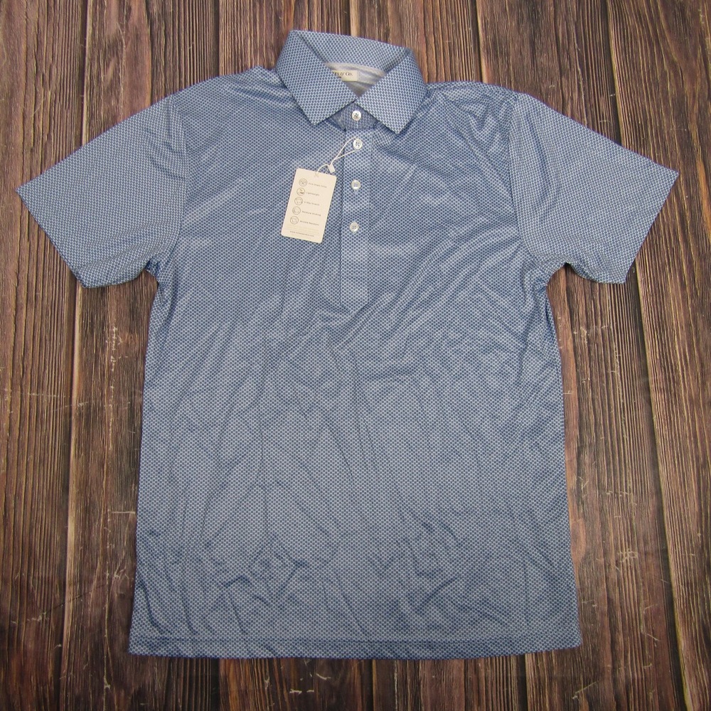 Collars & Co Polo Shirt Mens Medium Blue Geometric Dress Collar Golf Performance